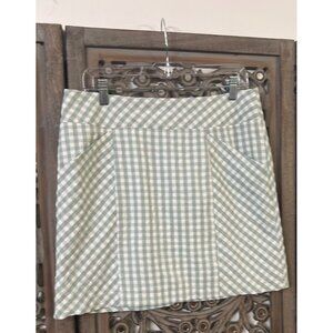 Very j suze large mini skirt plaid mint green white check pockets